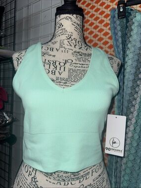 90 Degree By Reflex Mint Green Ribbed V-Neck Crop Tank